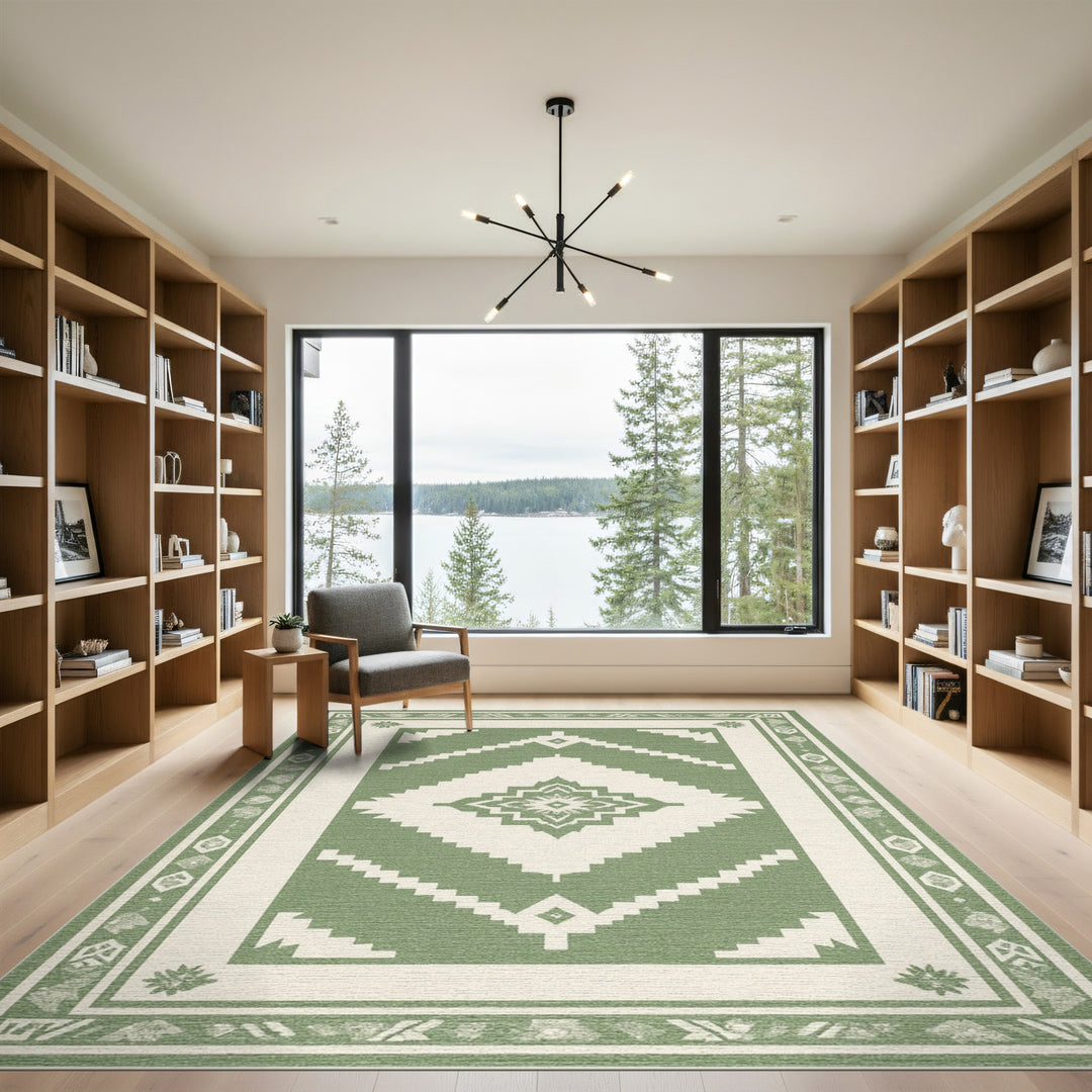 Green Southwestern Geometric Area Rug