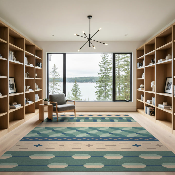 Blue Teal Geometric Area Rug