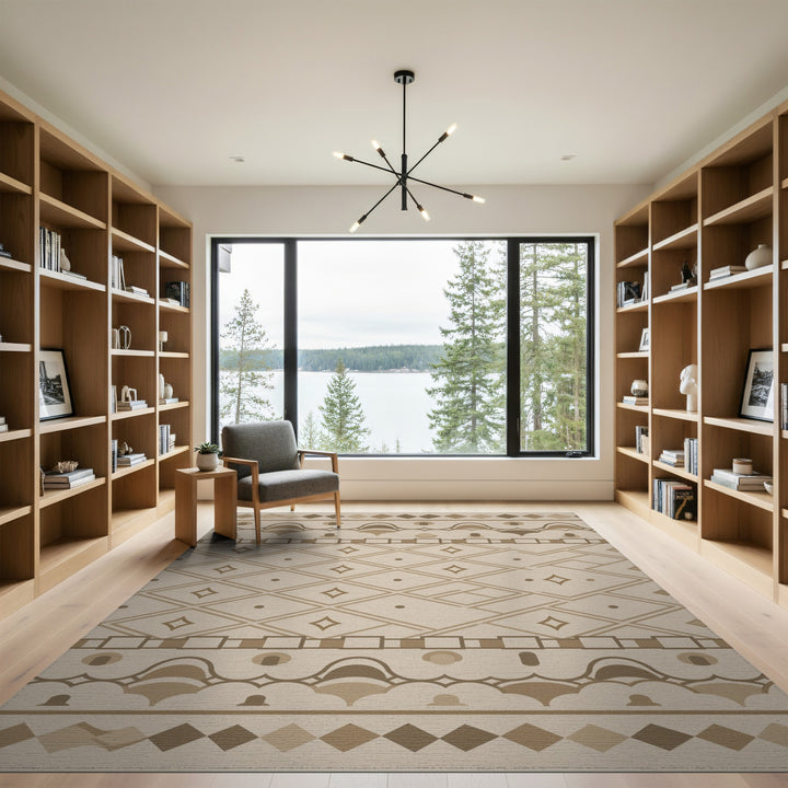 Beige Geometric Lattice Area Rug
