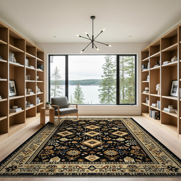 Heritage Tribal Black and Tan Geometric Area Rug