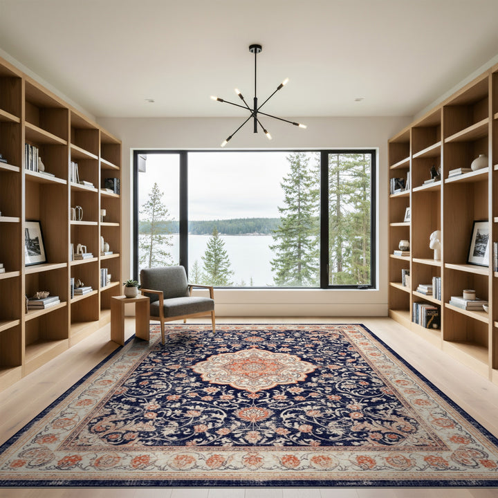 Navy Blue Traditional Persian Area Rug