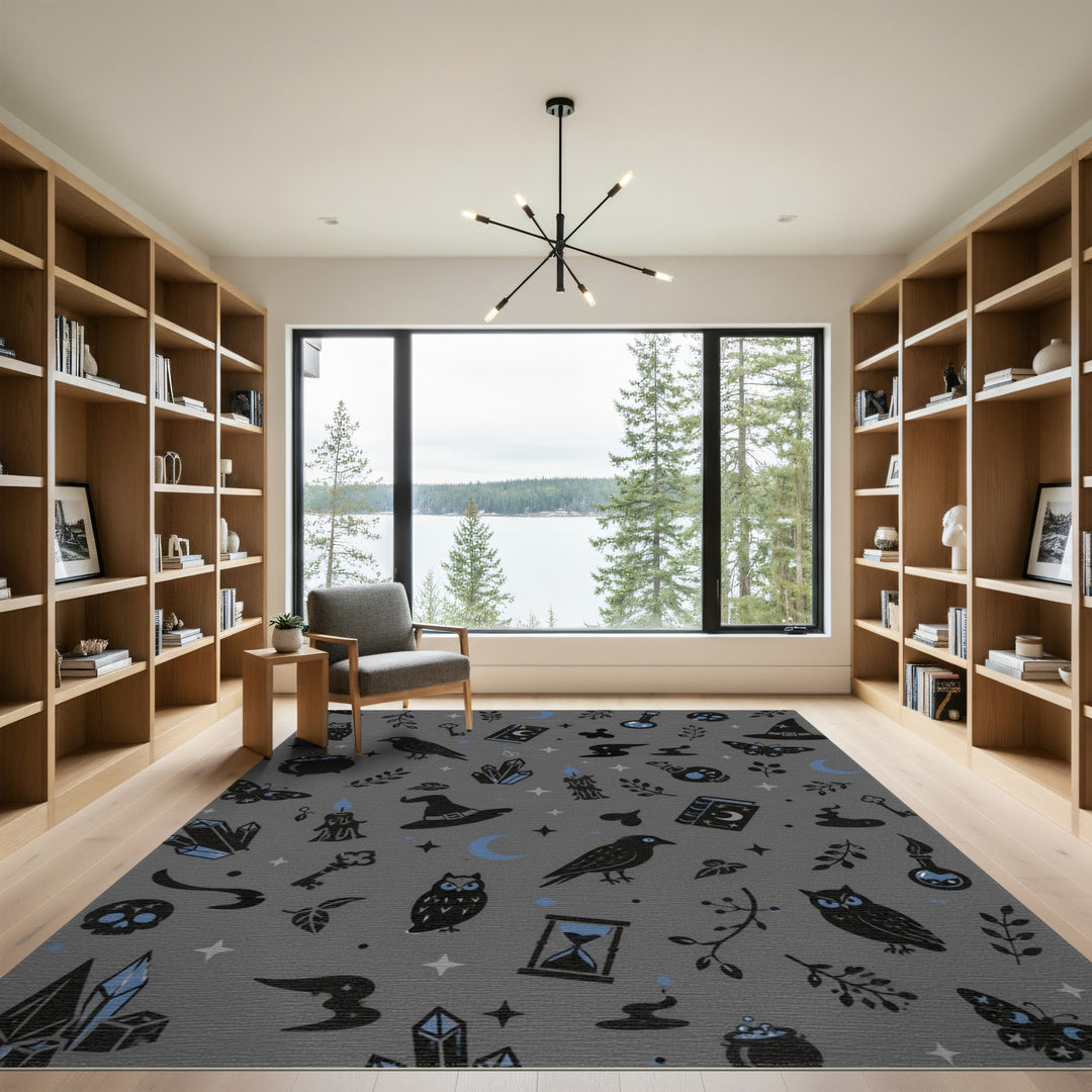 Grey Mystical Icons Area Rug