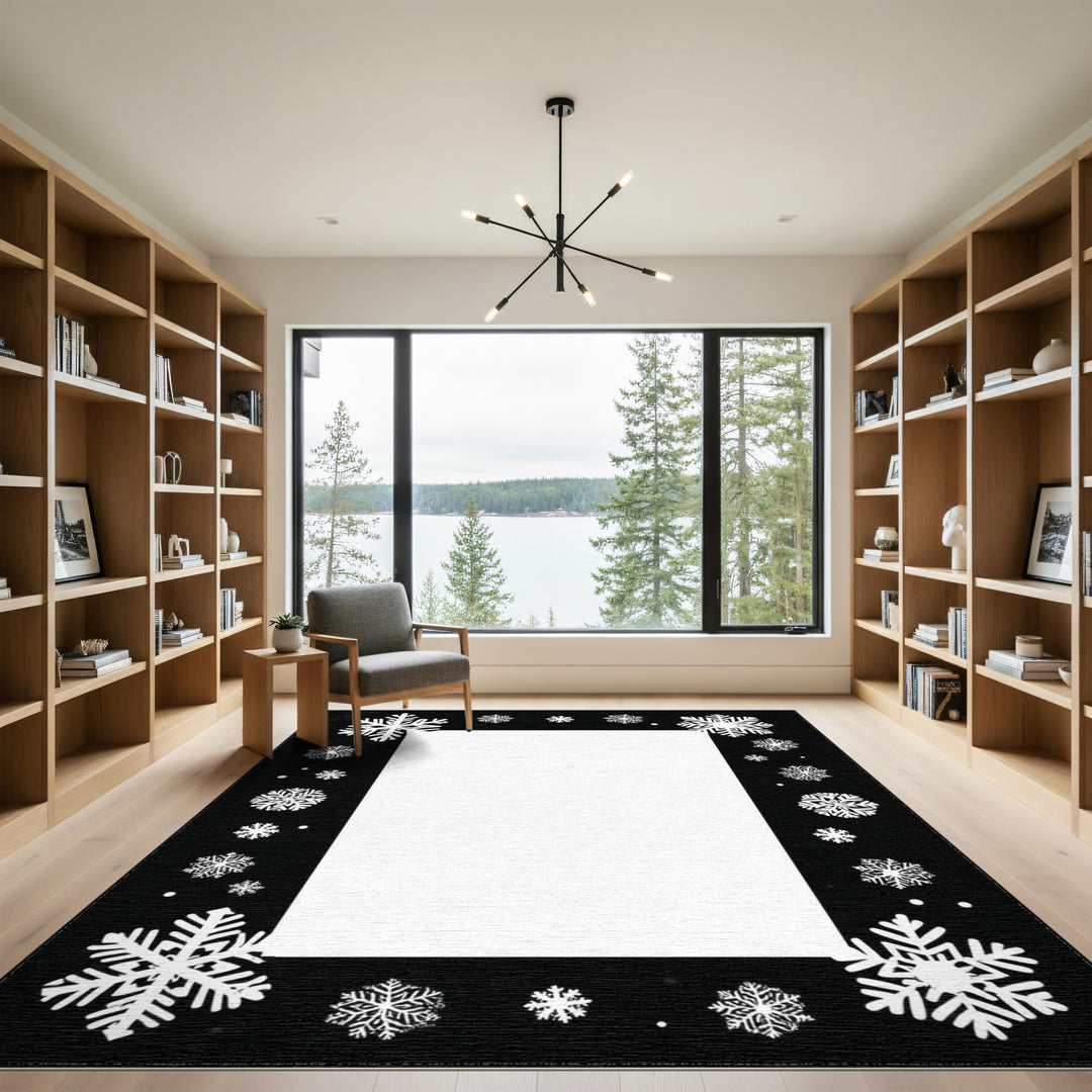 Black White Snowflake Kids Area Rug