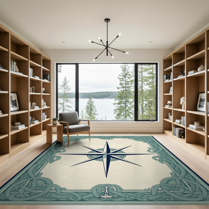 Coastal Nautical Compass Area Rug