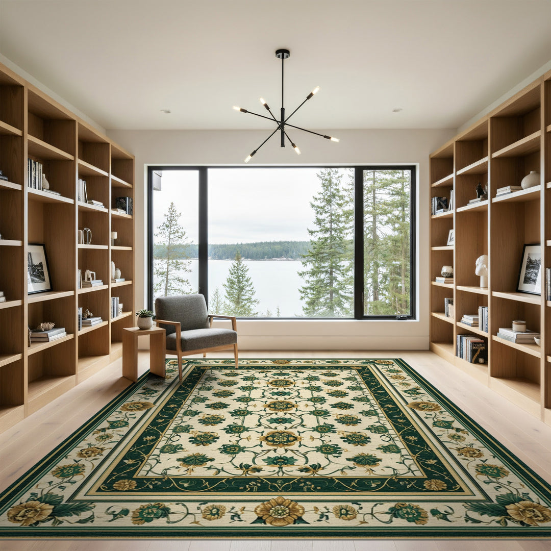 Green Floral Vintage Area Rug