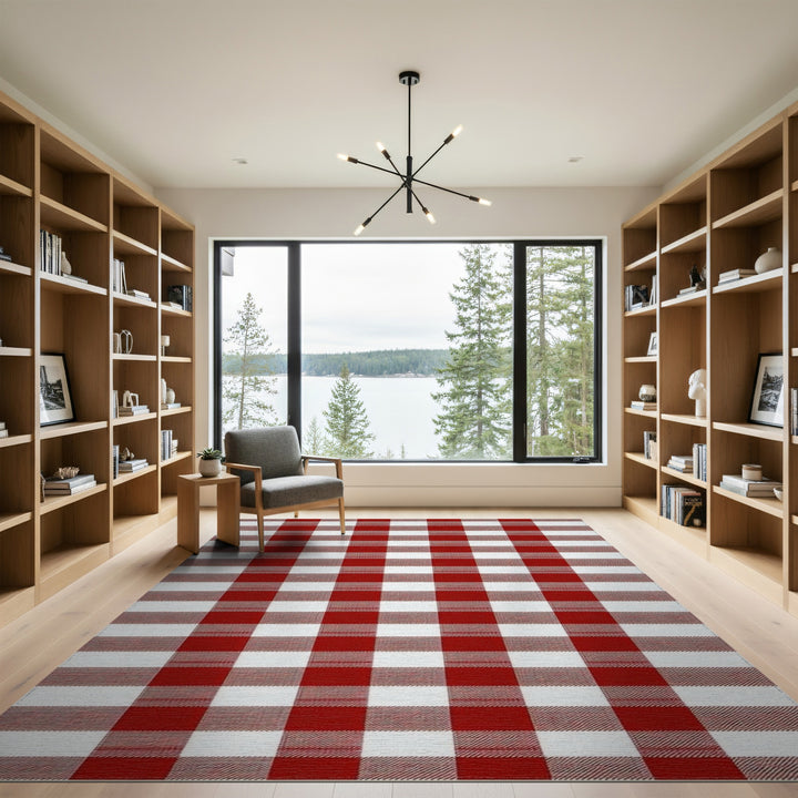 Rustic Farmhouse Red Checkered Farmhouse Area Rug
