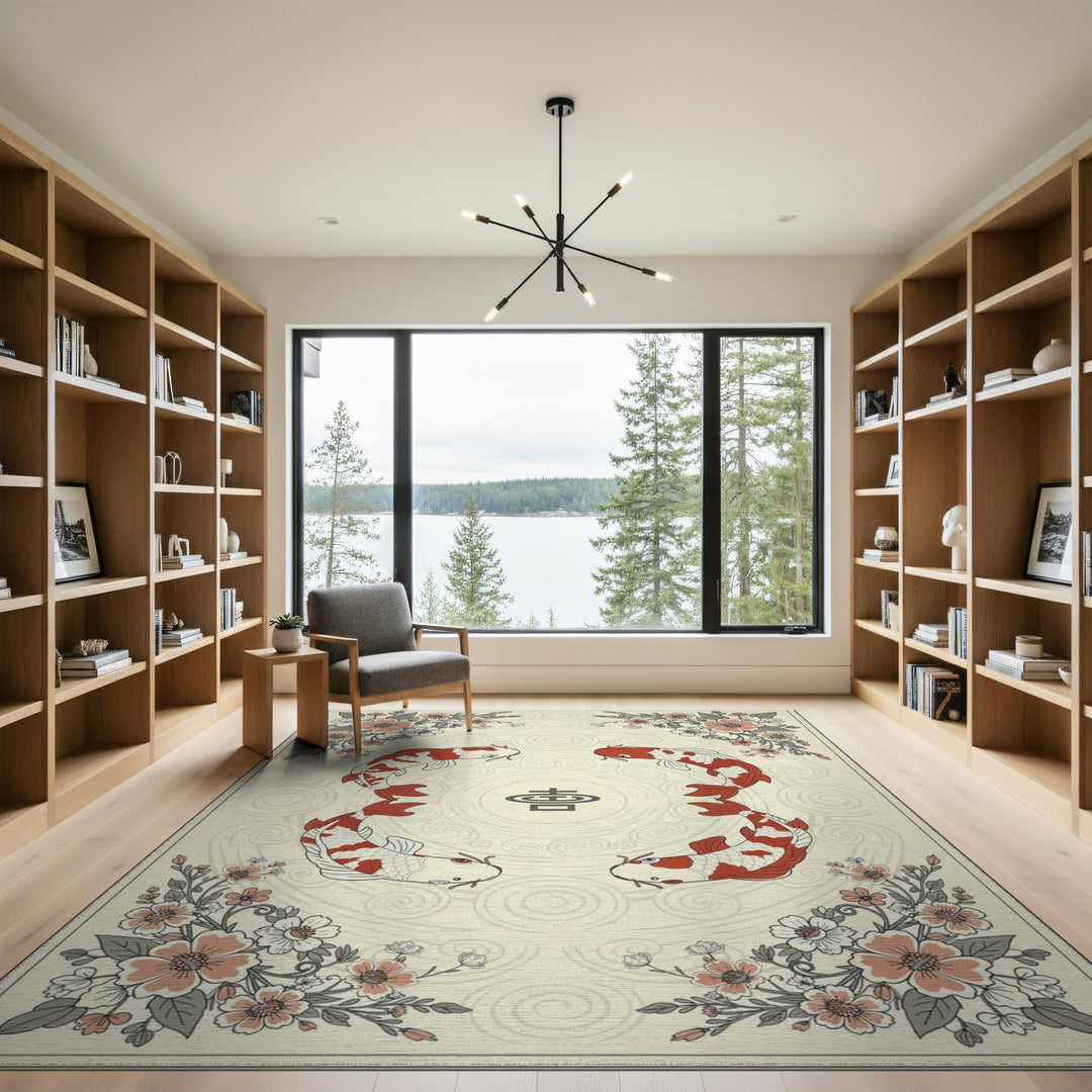 Koi Fish Double Happiness Washable Area Rug