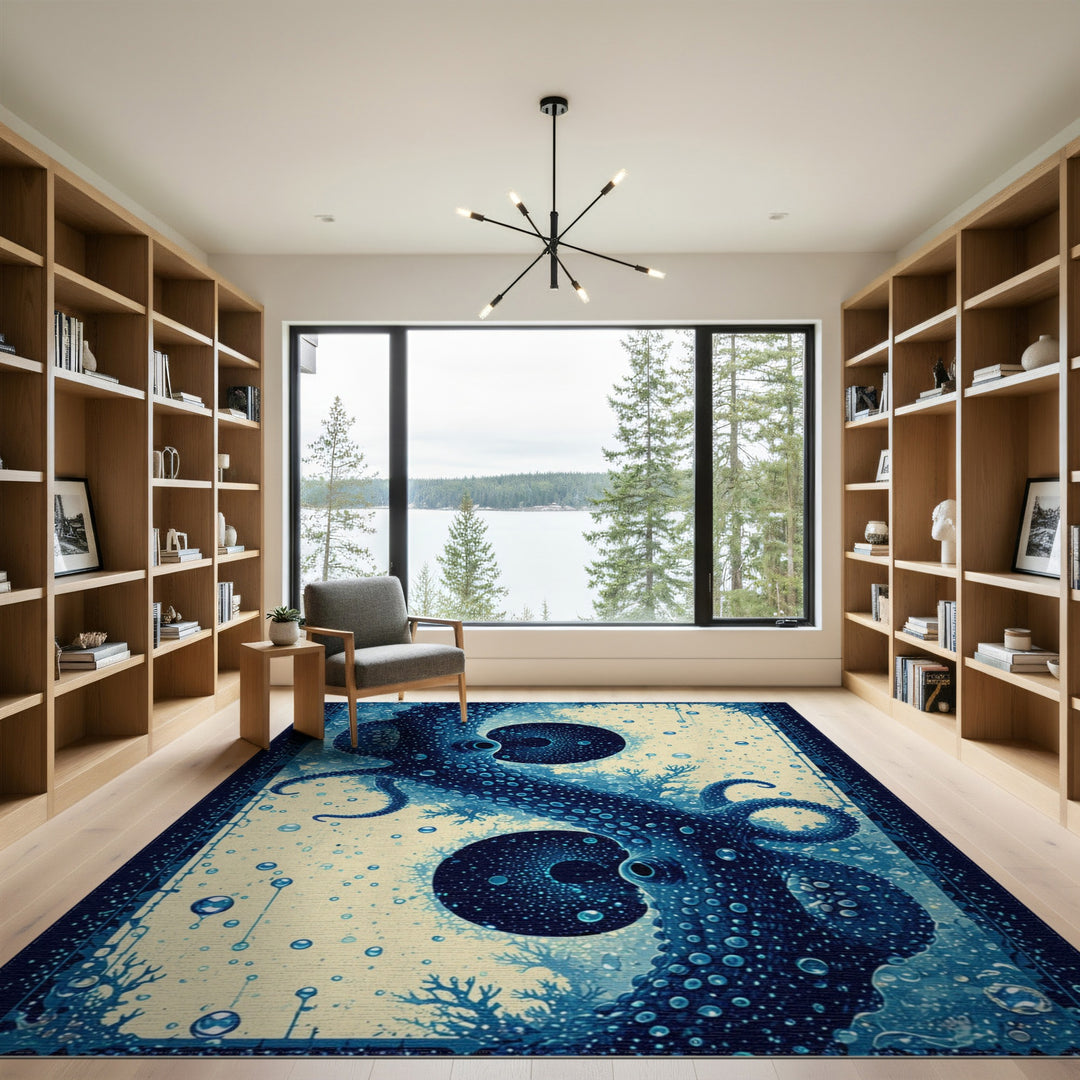 Octopus Tentacle Blue Teal Area Rug