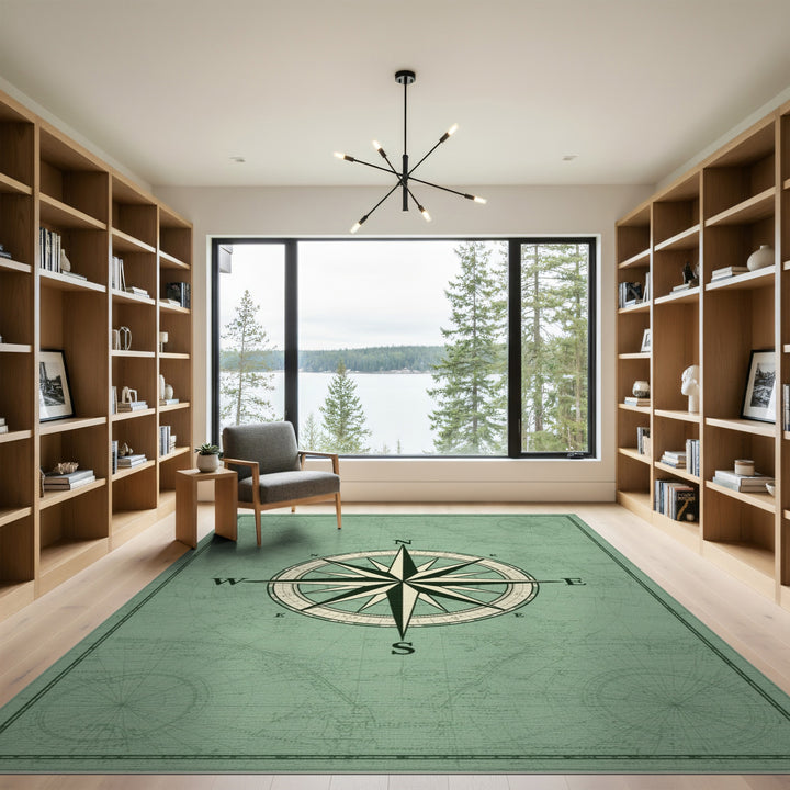 Vintage Compass Green Area Rug