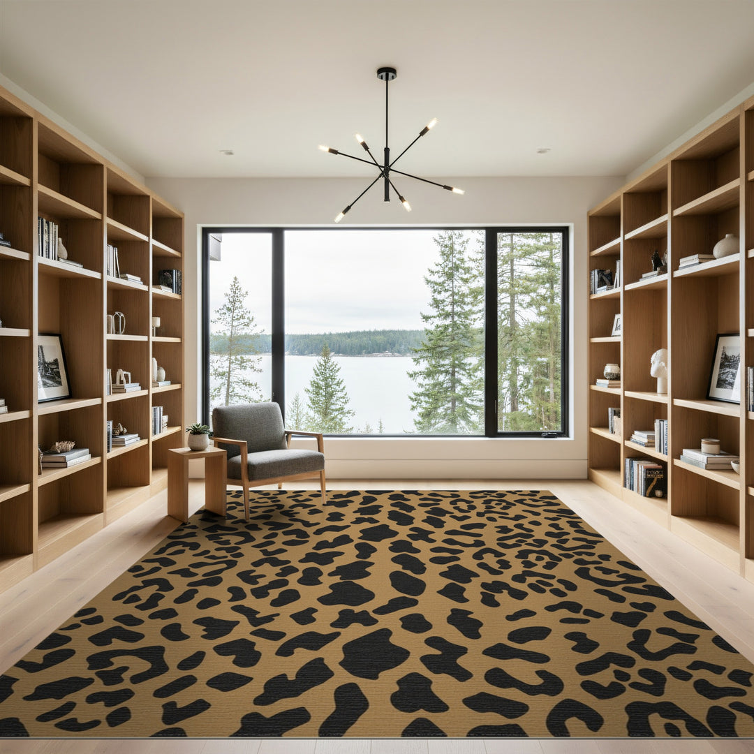Brown and Tan Brown Leopard Print Washable Area Rug