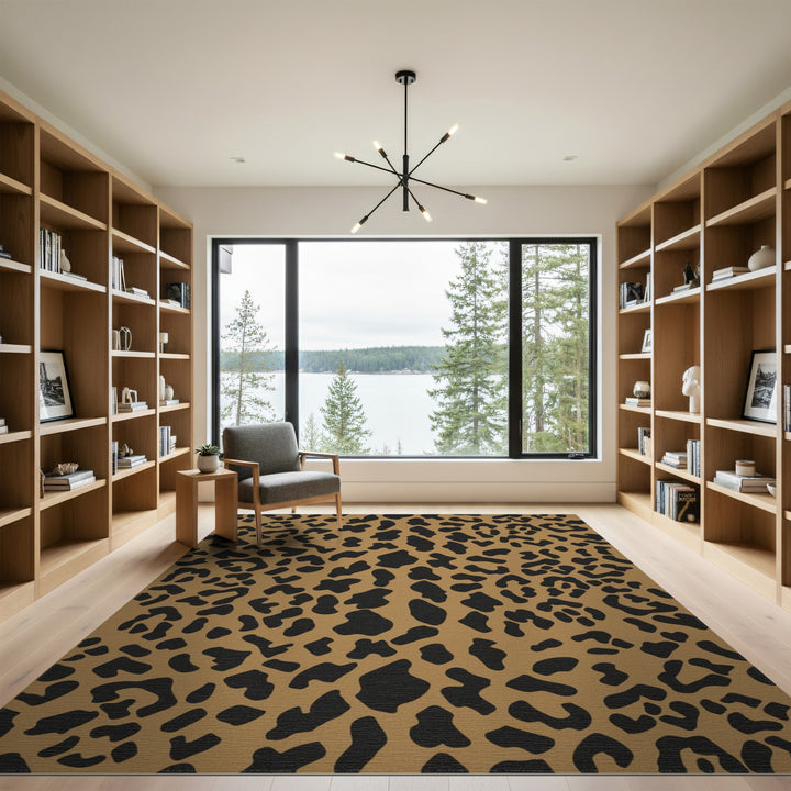 Brown and Tan Brown Leopard Print Washable Area Rug