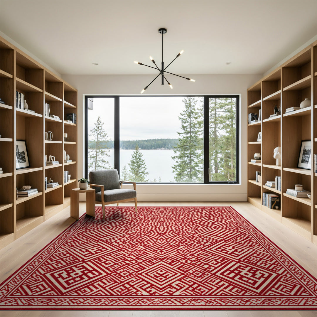Red Geometric Diamond Area Rug