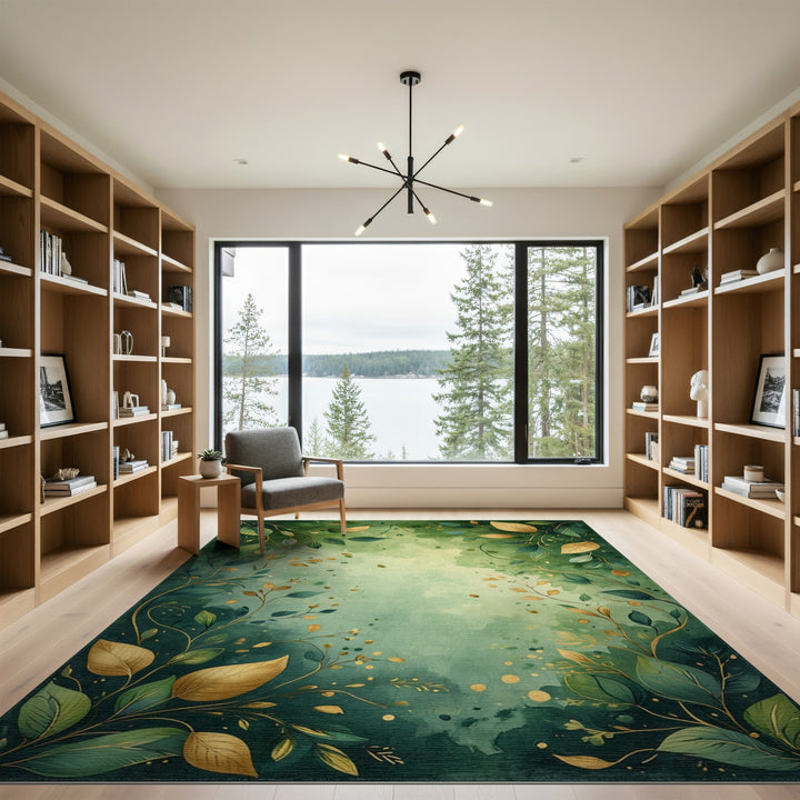 Green Lush Green Leaf Botanical Area Rug