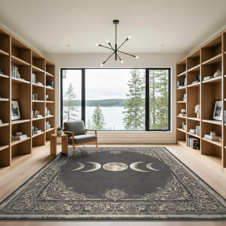 Moon Phases Black White Distressed Vintage Rug