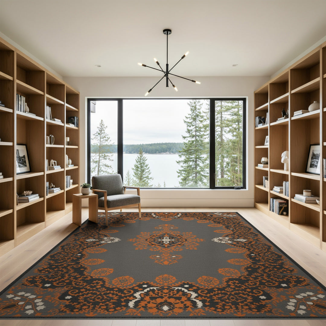 Grey Orange Persian Medallion Area Rug