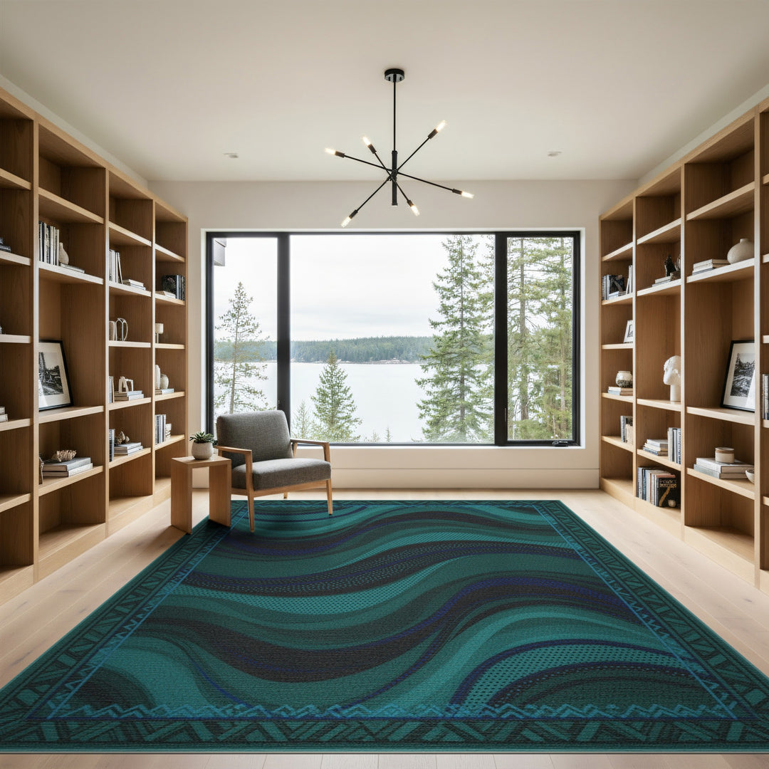 Teal Wave Abstract Area Rug