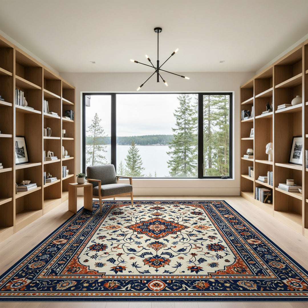 Traditional Persian Medallion Navy Persian Floral Medallion Area Rug