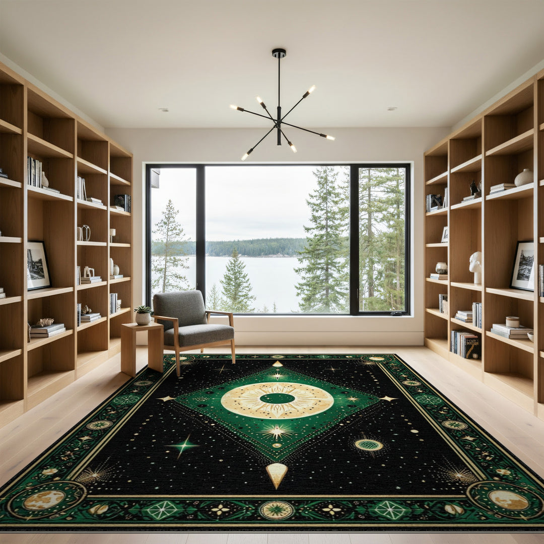 Celestial Green Eye Geometric Area Rug