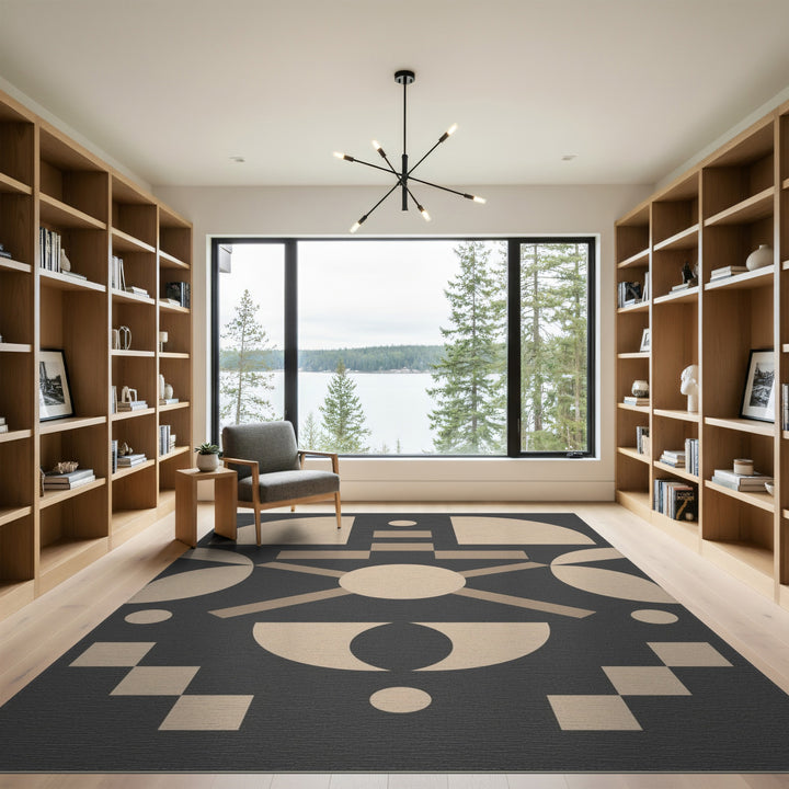 Beige Geometric Circular Area Rug