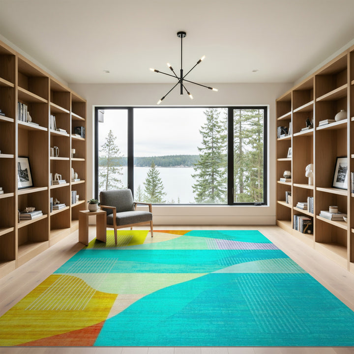 Abstract Area Multi-color and Patterns Vibrant Abstract Wave Multi-Color Area Rug