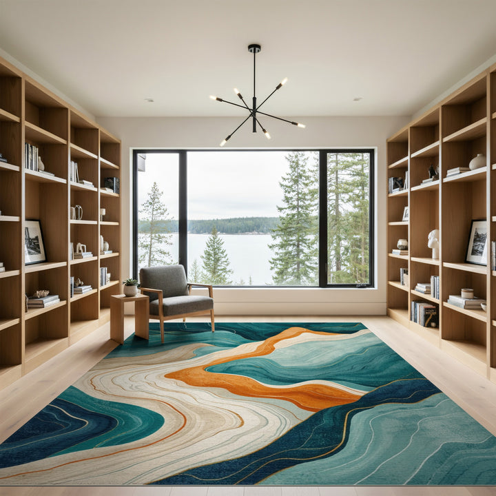 Teal Wave Abstract Area Rug