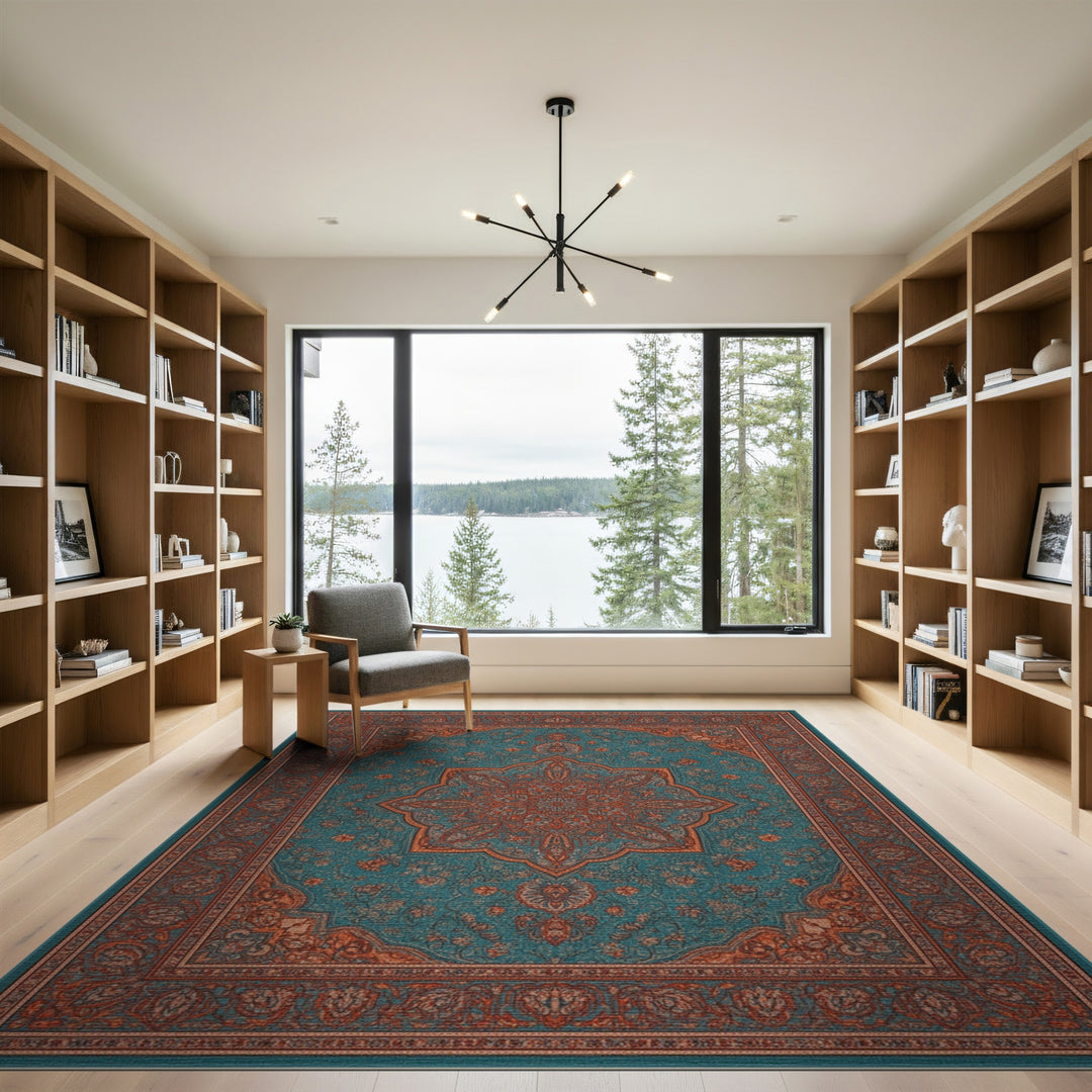Traditional Persian Blue Teal Traditional Persian Medallion Area Rug