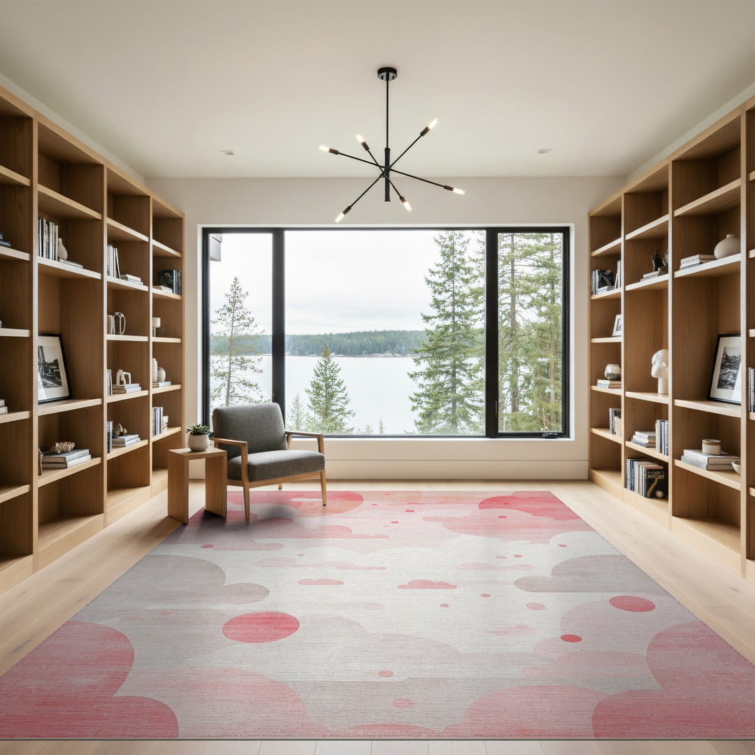 Pink Cloudscape Washable Area Rug