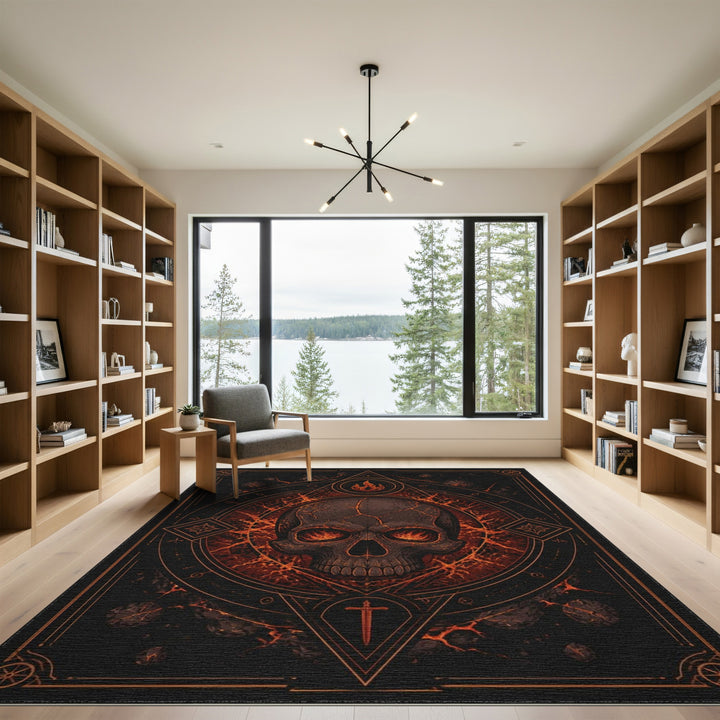 Fiery Skull Geometric Area Rug