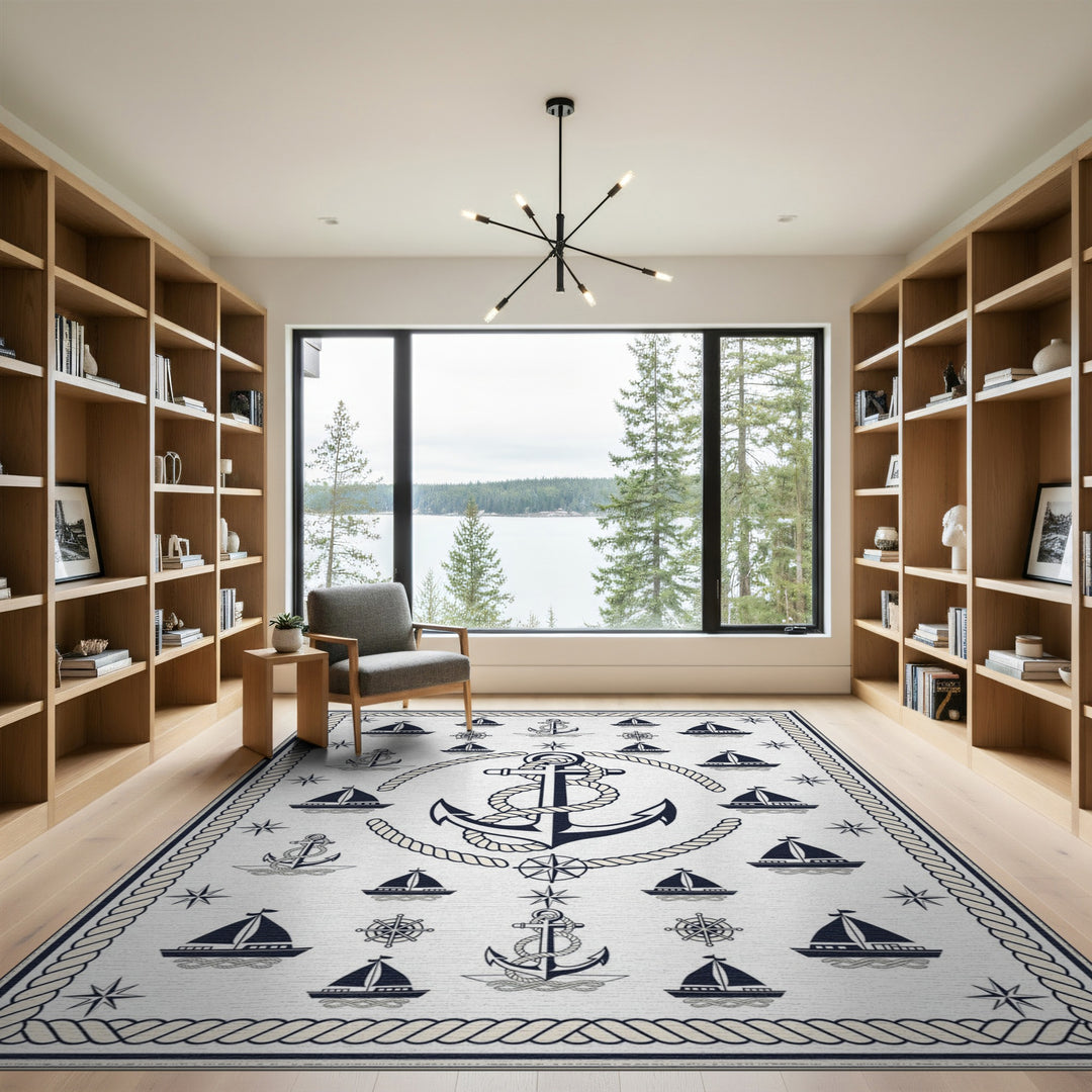 Nautical Anchor Ship Washable Area Rug