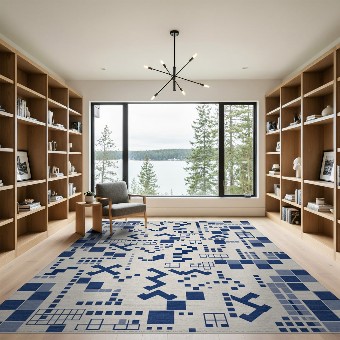 Blue Geometric Pixel Area Rug