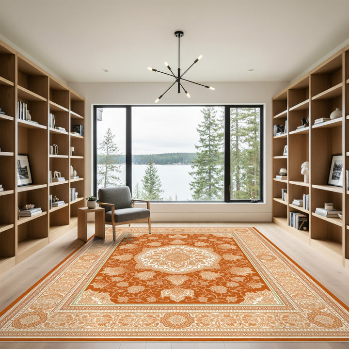 Orange Persian Floral Medallion Orange Area Rug