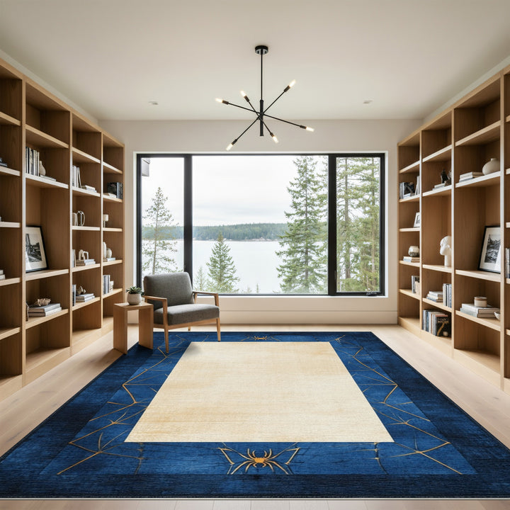 Navy Blue Gold Spider Web Area Rug