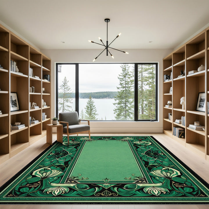 Green Floral Vintage Area Rug
