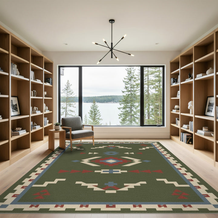 Green Southwestern Geometric Green Area Rug
