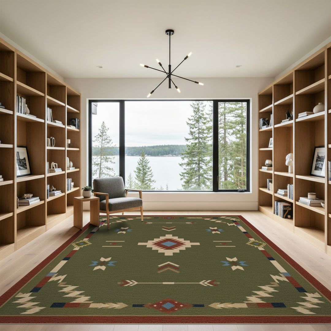 Green Southwestern Tribal Area Rug