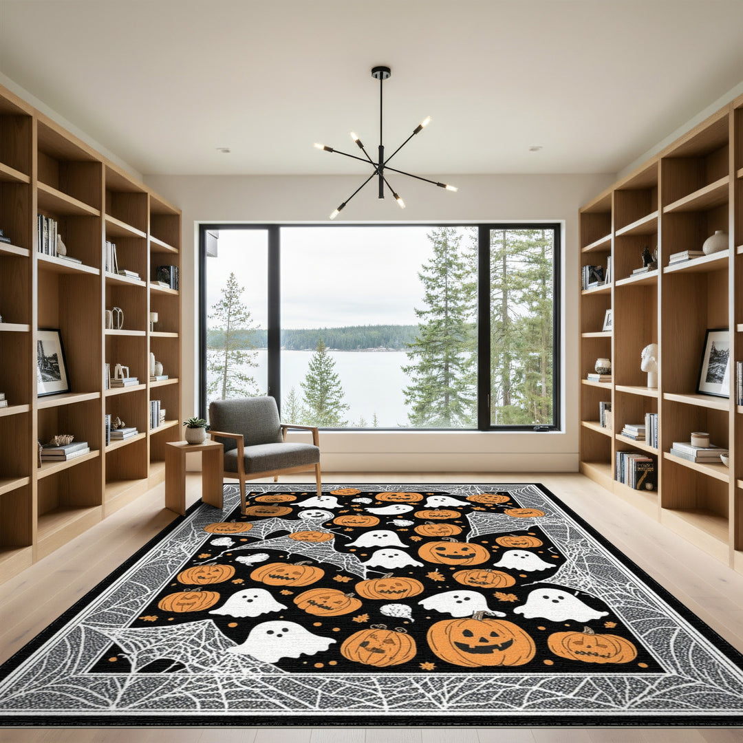 Multi-color and Patterns Spooky Halloween Pumpkin Ghost Area Rug