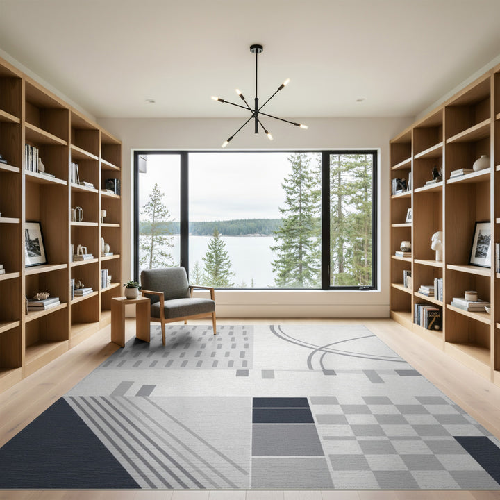 Grey Geometric Modern Area Rug