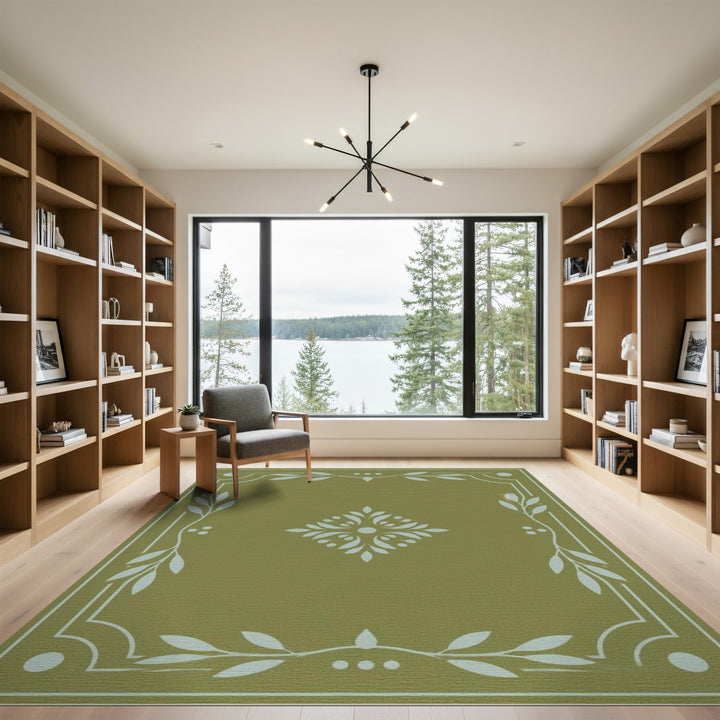 Green Floral Vintage Area Rug