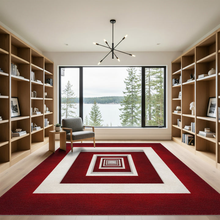 Red Geometric Frame Area Rug