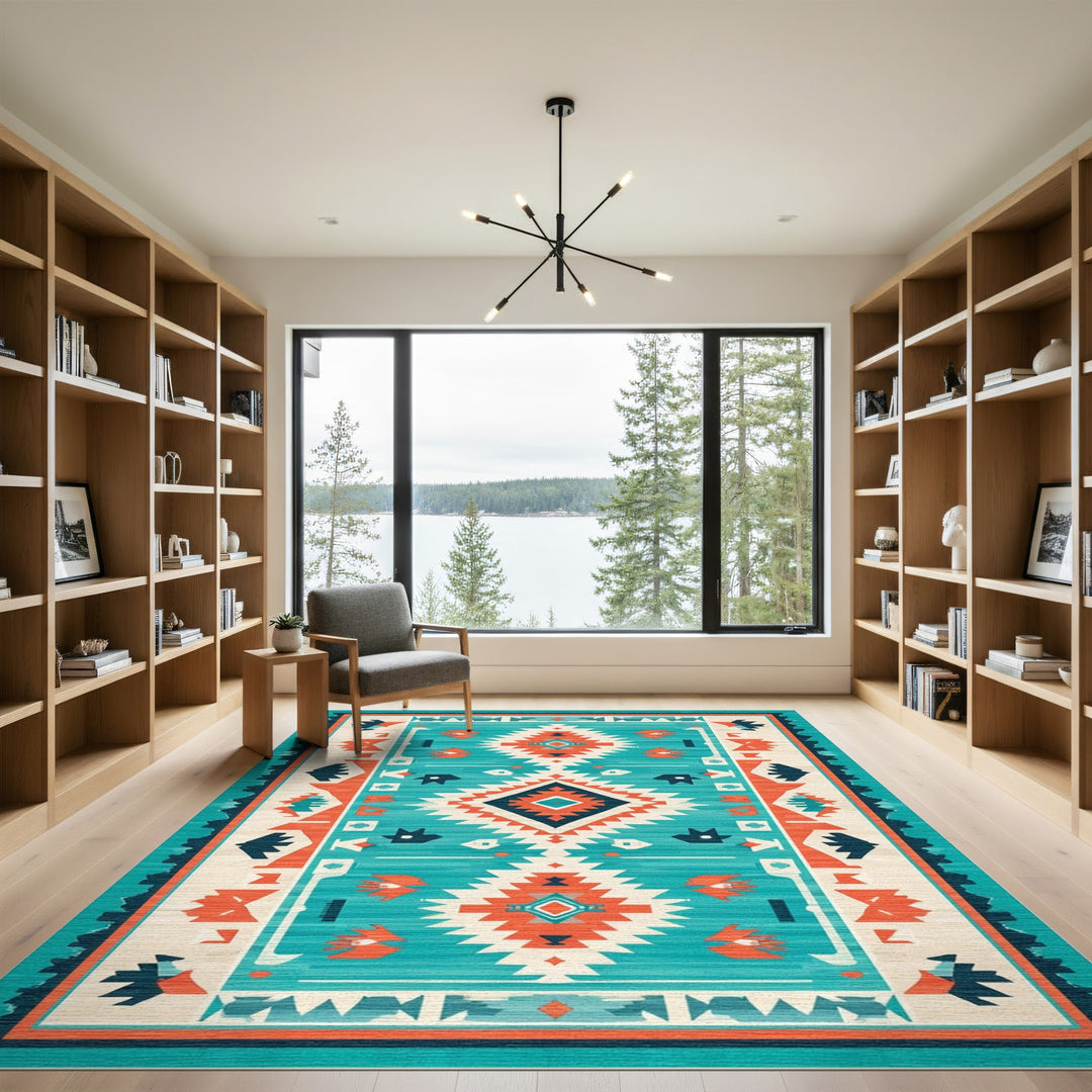 Southwestern Teal Geometric Blue and Teal Area Rug