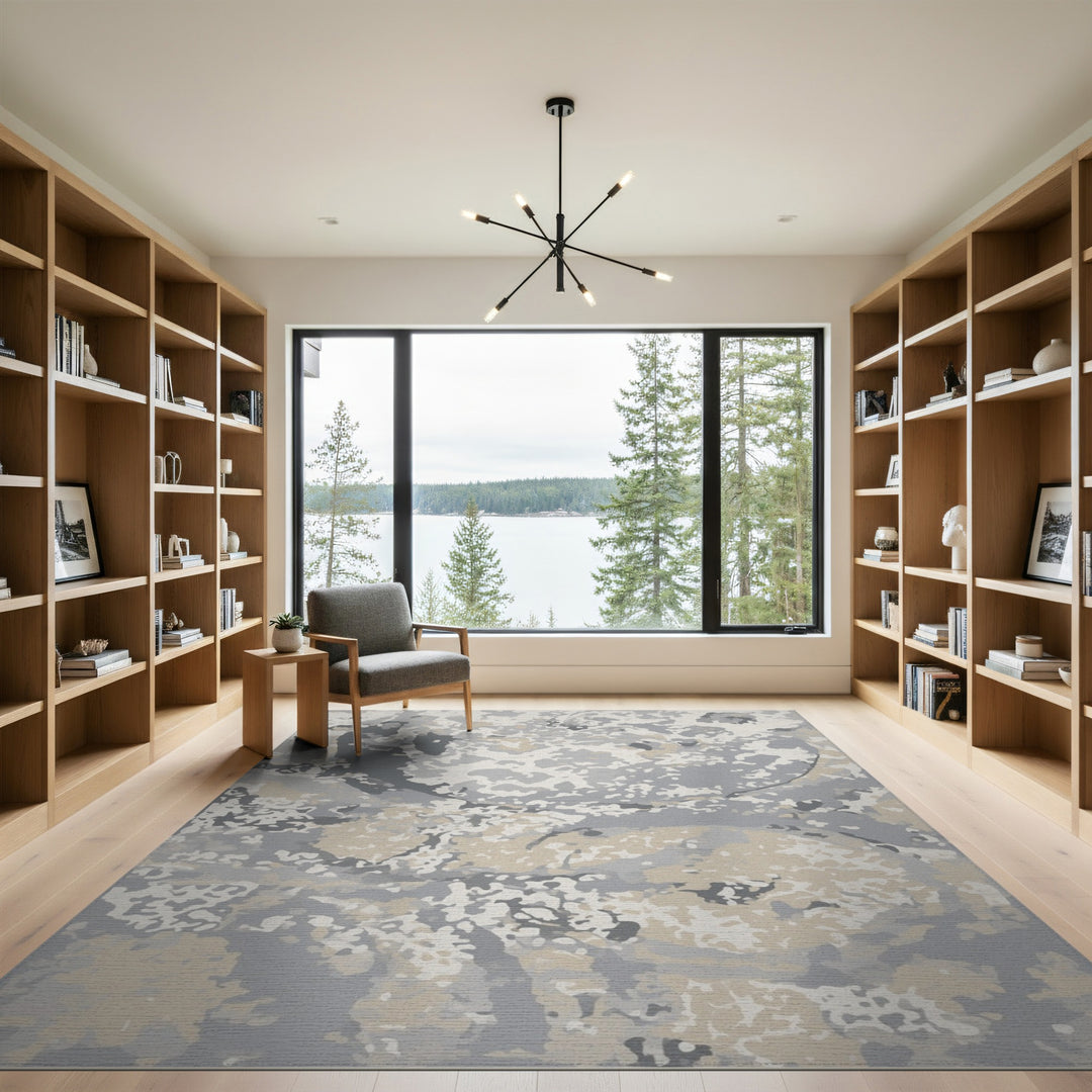 Grey Abstract Washable Area Rug