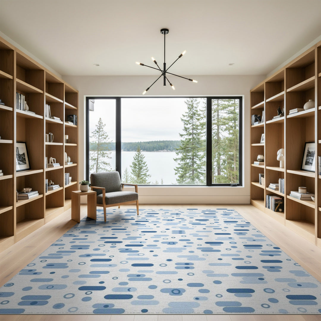 Modern Blue Geometric Blue and Teal Area Rug