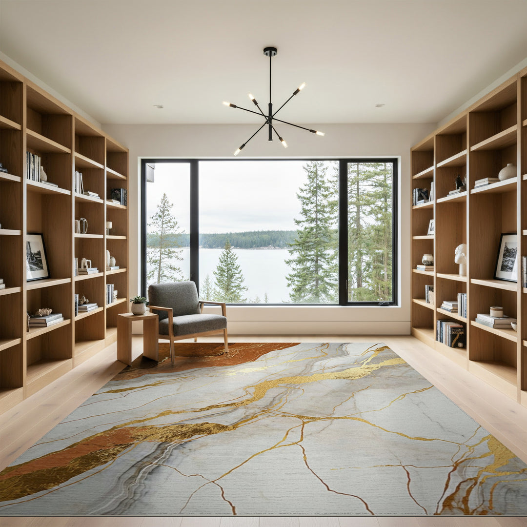 Brown Marble Gold Vein Area Rug