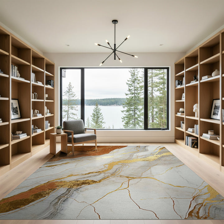Brown Marble Gold Vein Area Rug
