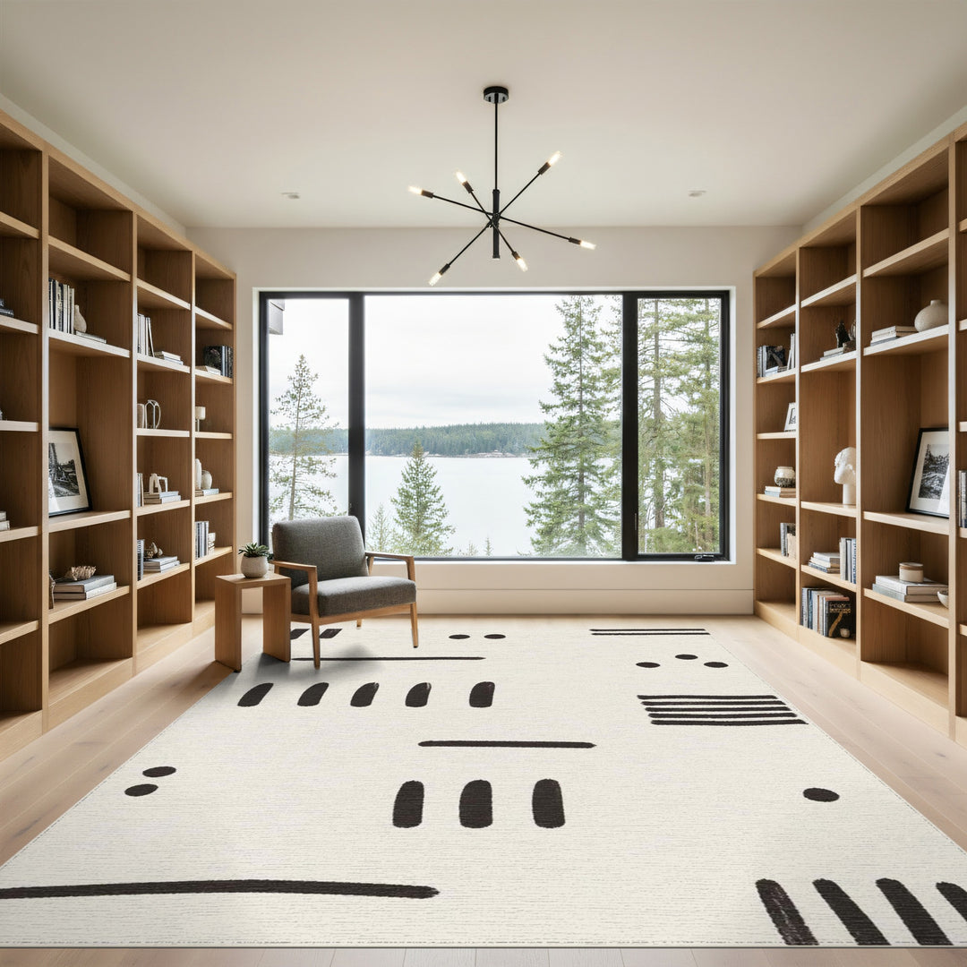 Abstract Black Lines Area Rug