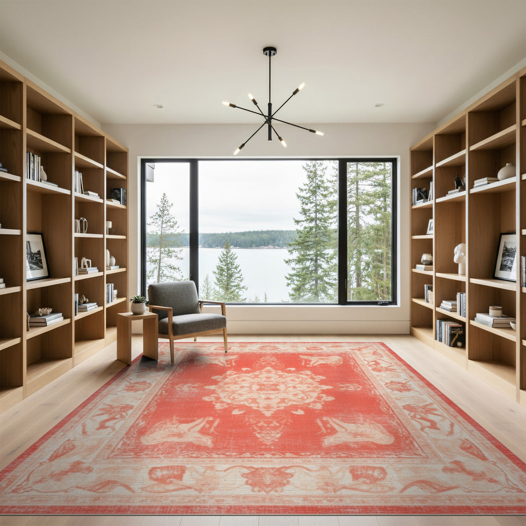 Red Elephant Medallion Persian Area Rug
