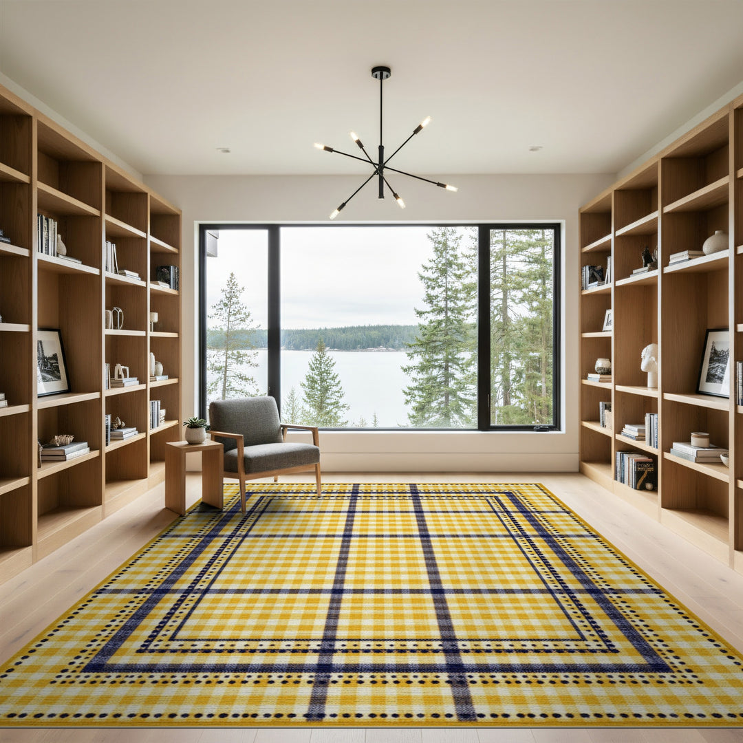 Yellow Gingham Checkered Area Rug
