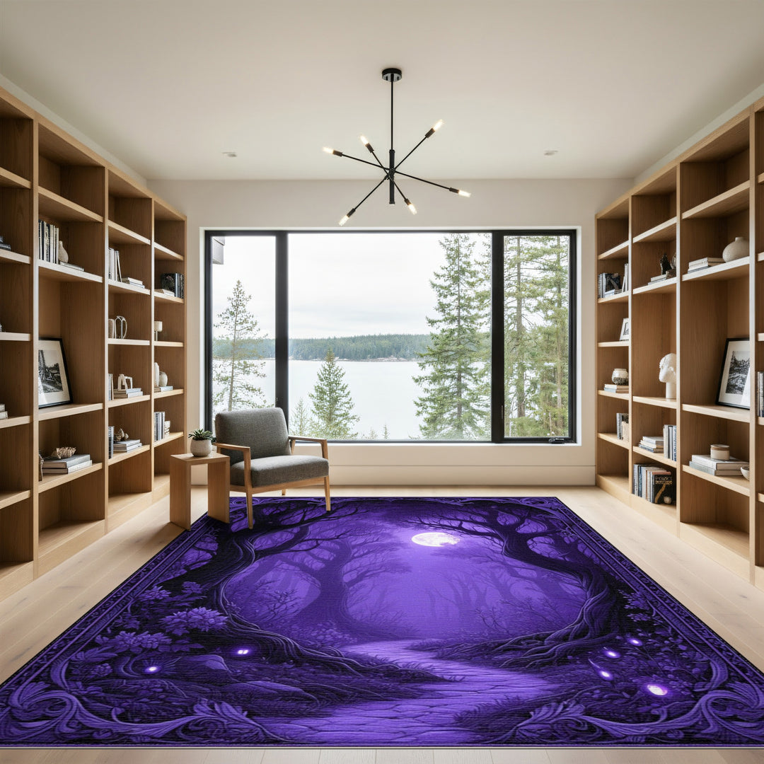 Enchanted Purple Forest Moonlit Path Area Rug