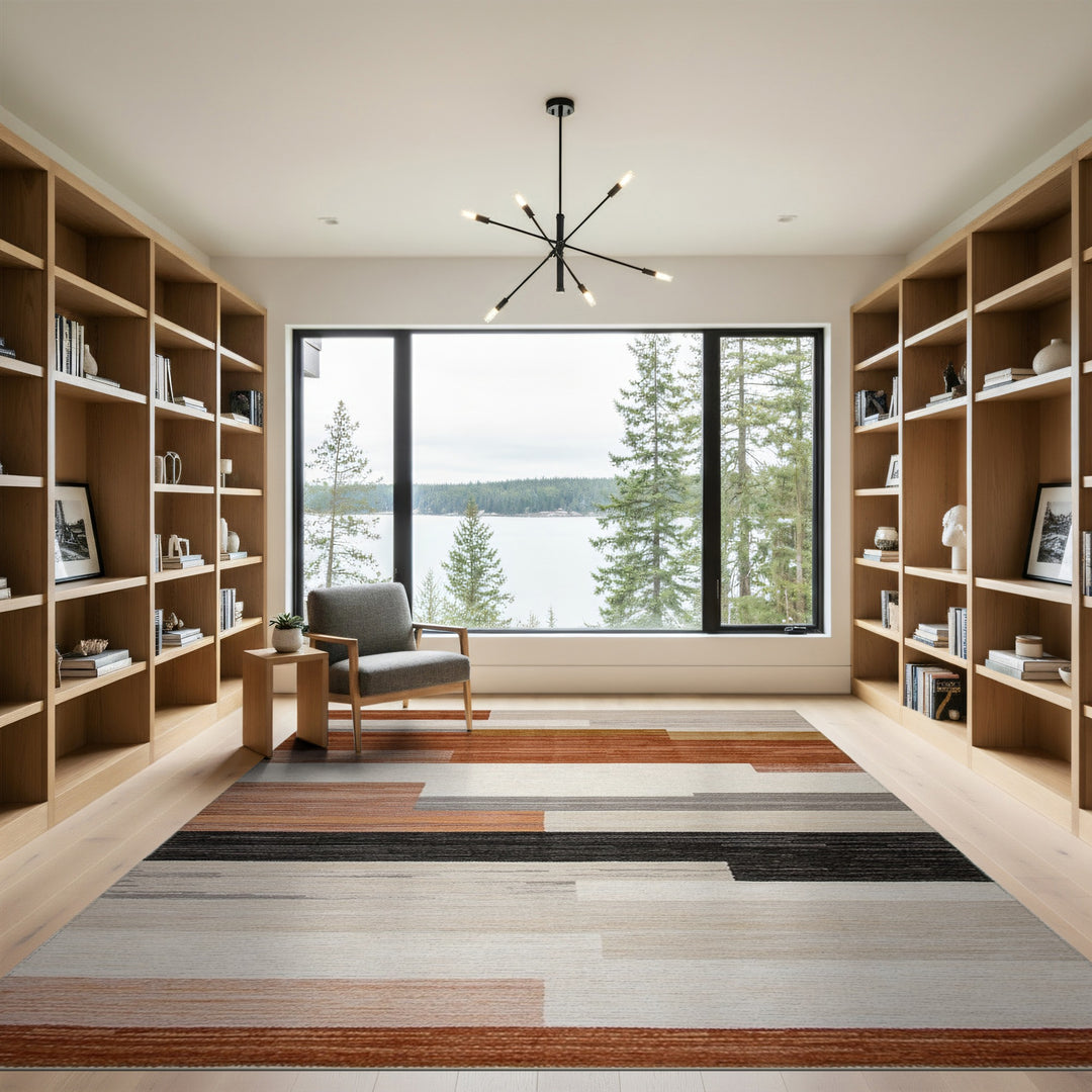 Modern Geometric Striped Brown Area Rug