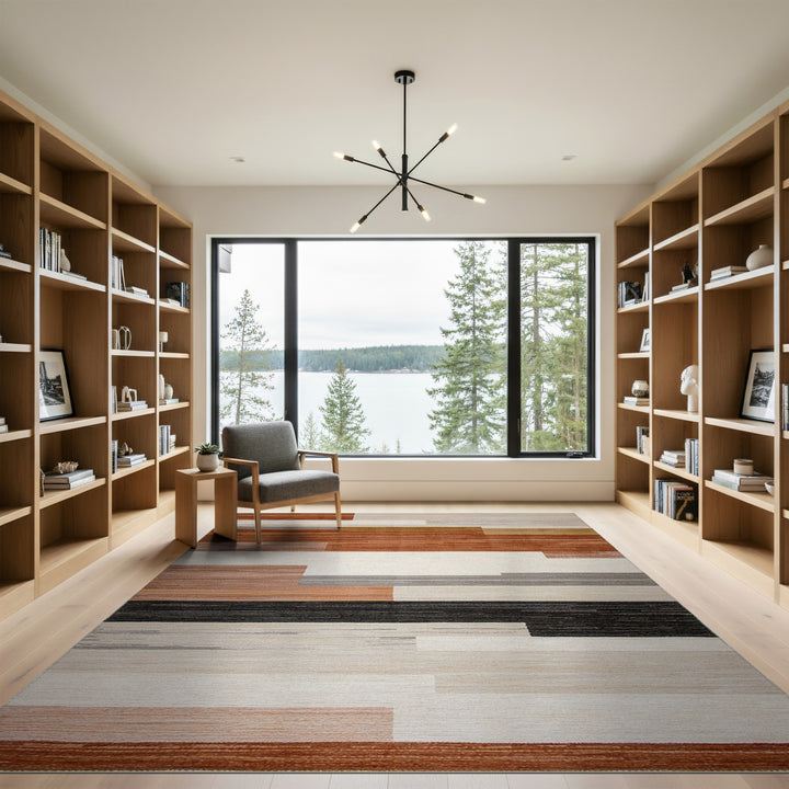 Modern Geometric Striped Brown Area Rug
